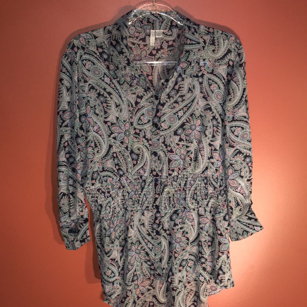 Cato Paisley Print Button-Up Dress Or Tunic Blouse Woman’s Size Large 12/14/16